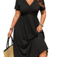Robe midi grande taille à col V avec volants et manches courtes