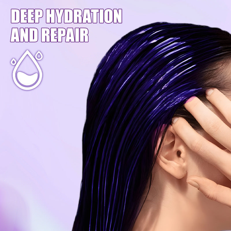 💜✨ Masque capillaire violet hydratant pour cheveux clairs, soin réparateur parfum longue durée anti-reflets jaunes ✨