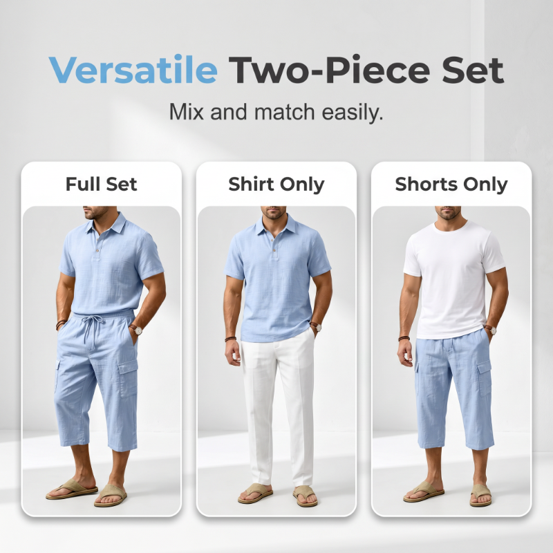 👔 PROMO EXCEPTIONNELLE 50% DE RÉDUCTION ! ☀️ Ensemble Lin Homme Été – Chemise Ample & Short Cargo – Respirant & Élégant – Parfait pour les Journées Chaudes et les Sorties Décontractées 🌊✨🩳