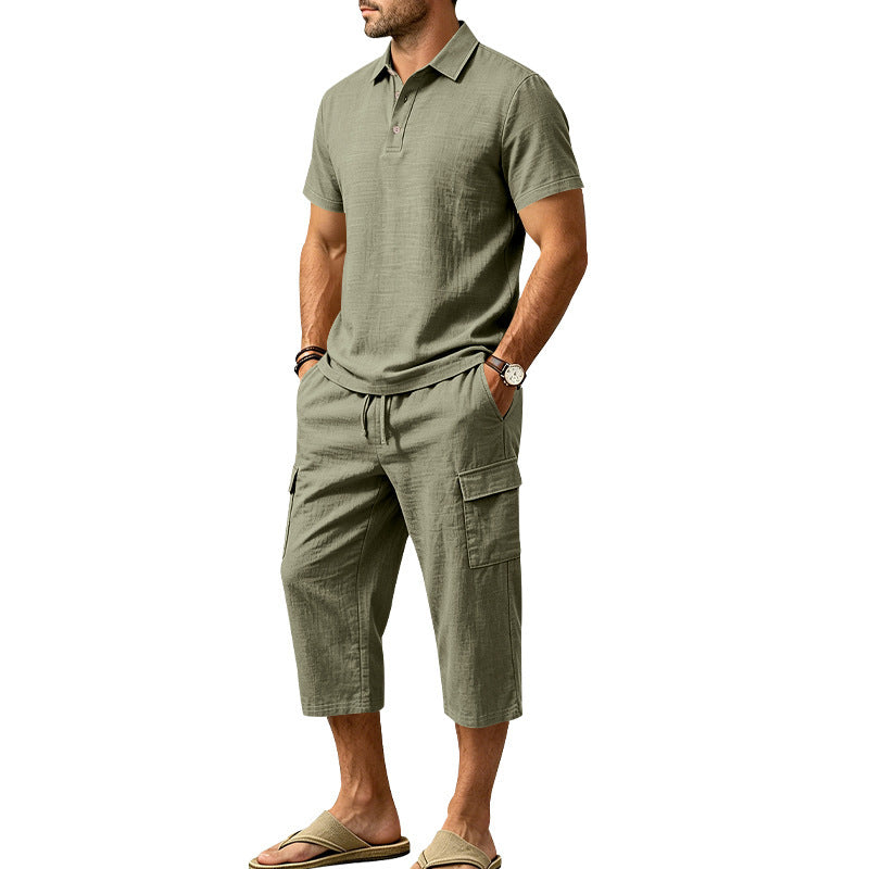 👔 PROMO EXCEPTIONNELLE 50% DE RÉDUCTION ! ☀️ Ensemble Lin Homme Été – Chemise Ample & Short Cargo – Respirant & Élégant – Parfait pour les Journées Chaudes et les Sorties Décontractées 🌊✨🩳