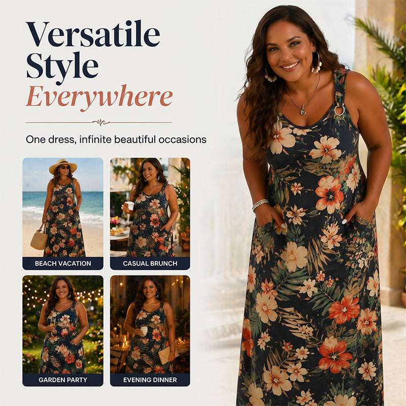 🎉 OFFRE LIMITÉE -50% ! 👗 Robe Maxi Sans Manches Col V Grande Taille – Silhouette Fluide & Design Élégant Jusqu’au Sol – Parfaite pour l’Été et les Occasions Spéciales 🌸✨