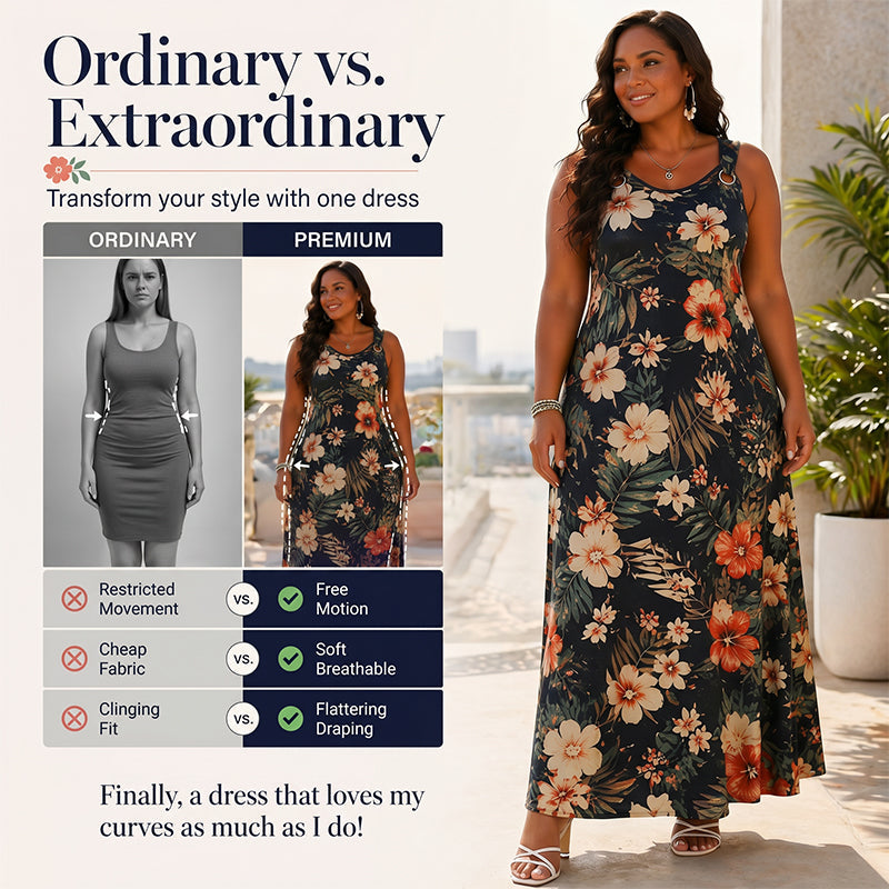 🎉 OFFRE LIMITÉE -50% ! 👗 Robe Maxi Sans Manches Col V Grande Taille – Silhouette Fluide & Design Élégant Jusqu’au Sol – Parfaite pour l’Été et les Occasions Spéciales 🌸✨