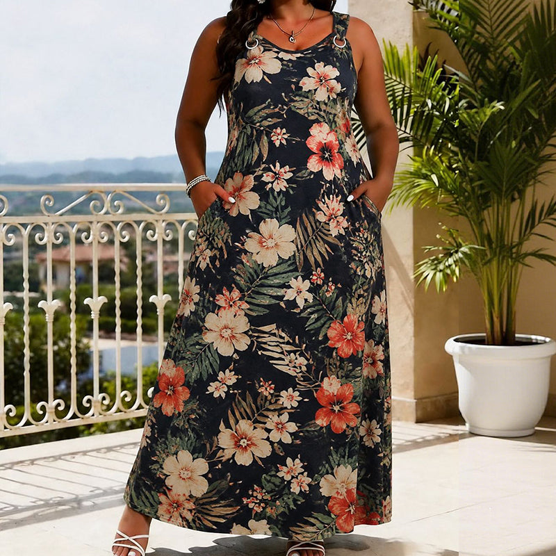 🎉 OFFRE LIMITÉE -50% ! 👗 Robe Maxi Sans Manches Col V Grande Taille – Silhouette Fluide & Design Élégant Jusqu’au Sol – Parfaite pour l’Été et les Occasions Spéciales 🌸✨