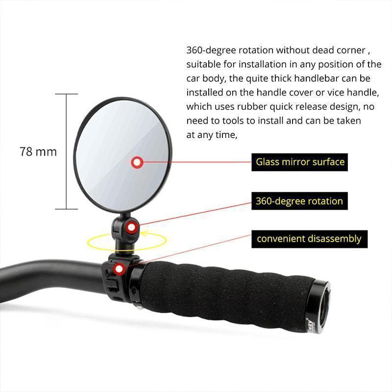 🚴 Rétroviseur Vélo Pivotant 360° — Miroir Convexe, Installation Facile, Rond ou Ovale, Moto & Vélo Électrique 🔎