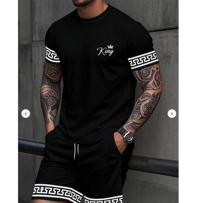 👕 50% DE RÉDUCTION ! ☀️ Ensemble 2 Pièces T-Shirt & Short Homme – Tissu Mélangé Respirant & Imprimé 3D – Coupe Décontractée – Idéal pour l’Été, le Sport et les Vacances 🩳🌿✨