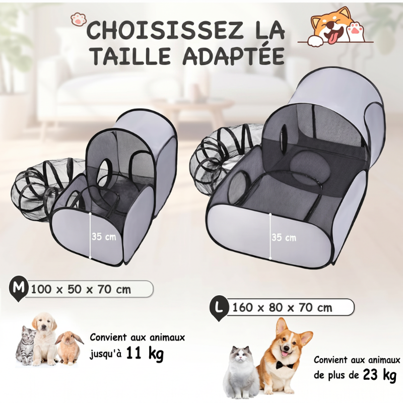 Grand tunnel pour chat pour jouer et se reposer