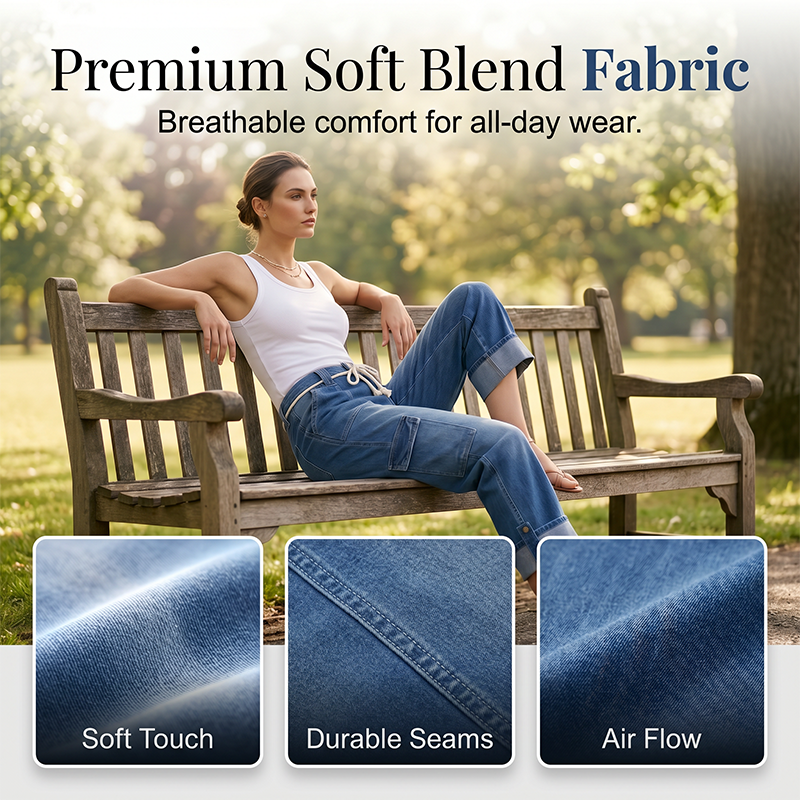 👖 50% DE RÉDUCTION 🌿 Pantalon cargo large – Taille cordon, grandes poches & coupe relax – Idéal pour le quotidien, les voyages ou les sorties – bleu, tailles S à 3XL ✨💙👖