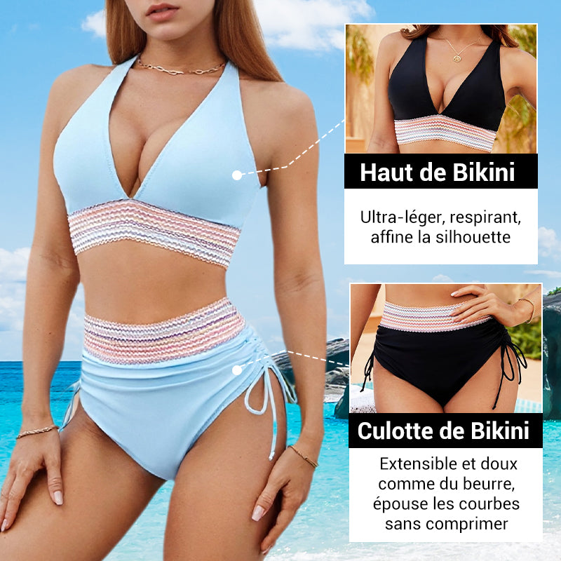 🔥Buy 2 get free shipping💃High Waisted Tummy Control Color Block Bikini Set