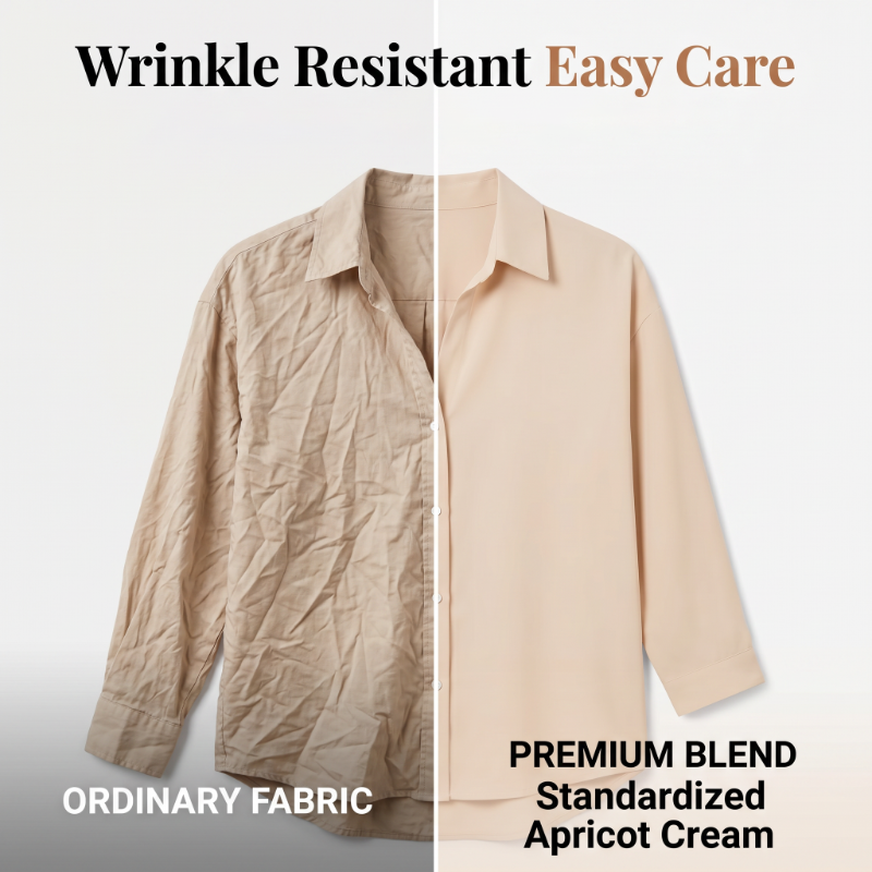 Women Casual Loose Button Down Apricot Shirt Long Sleeve Collar Blouse