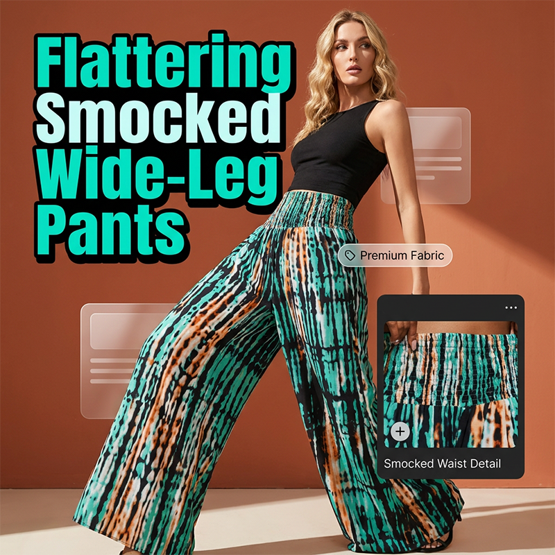 👖 50% DE RÉDUCTION! 🌸 Pantalon taille haute smockée – Coupe large & fluide, silhouette élégante – Parfait pour un look effortless au quotidien ☀️
