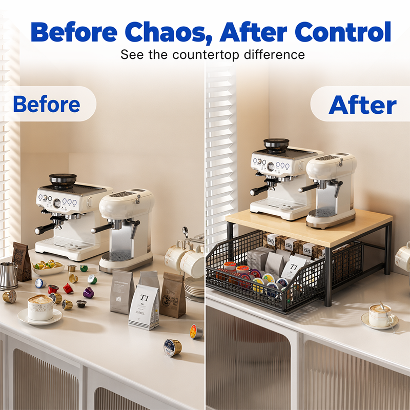 📢📢40% DE RÉDUCTION !! ⏰  Support Micro-Ondes 2 niveaux avec tiroir coulissant – Gain de place, étagère surélevée & panier intégré – Idéal pour cuisine, café & dortoir ✨