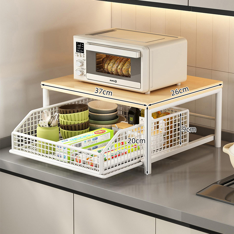 📢📢40% DE RÉDUCTION !! ⏰  Support Micro-Ondes 2 niveaux avec tiroir coulissant – Gain de place, étagère surélevée & panier intégré – Idéal pour cuisine, café & dortoir ✨