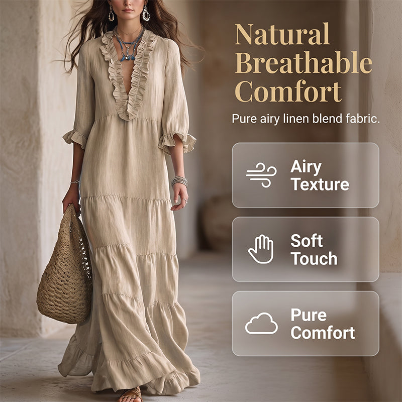 🔥 50% DE RÉDUCTION ! 👗 Robe Maxi Étagée à Col V Volantée pour Femme – Tissu Léger Premium, Coupe Aérienne & Style Polyvalent – Idéale pour l’Été, la Plage et les Soirées – 5 Coloris, Tailles S à 2XL 🌸✨
