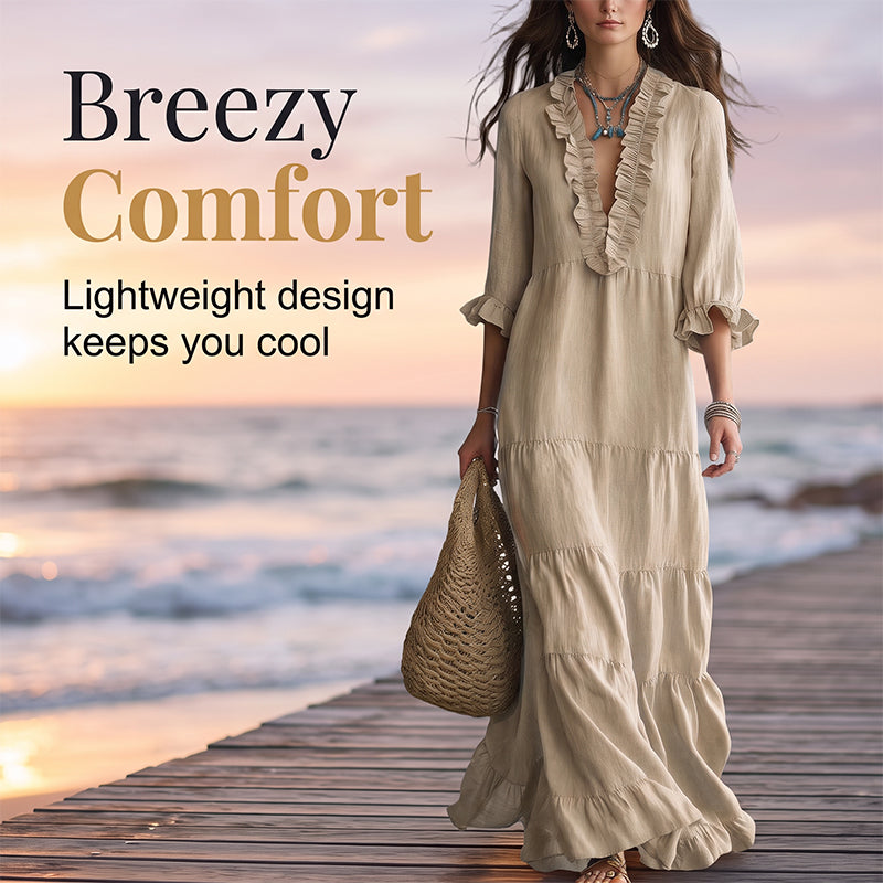 🔥 50% DE RÉDUCTION ! 👗 Robe Maxi Étagée à Col V Volantée pour Femme – Tissu Léger Premium, Coupe Aérienne & Style Polyvalent – Idéale pour l’Été, la Plage et les Soirées – 5 Coloris, Tailles S à 2XL 🌸✨