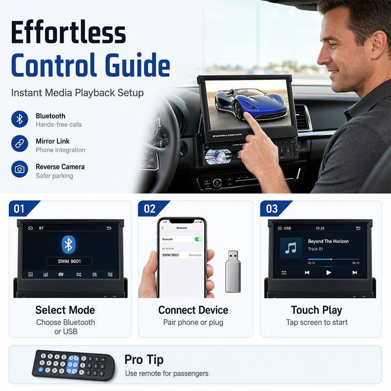 📻🚗 Autoradio 7 pouces à écran tactile – Bluetooth mains libres, USB/SD/AUX et caméra de recul incluse, modernisez votre conduite 🎯🔧