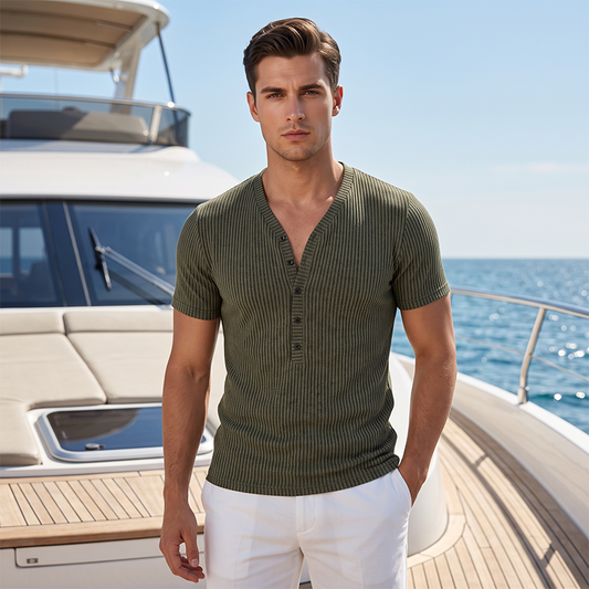 🎉 OFFRE LIMITÉE -50% ! 👕 T-Shirt Respirant – Col V Henley Classique  💪