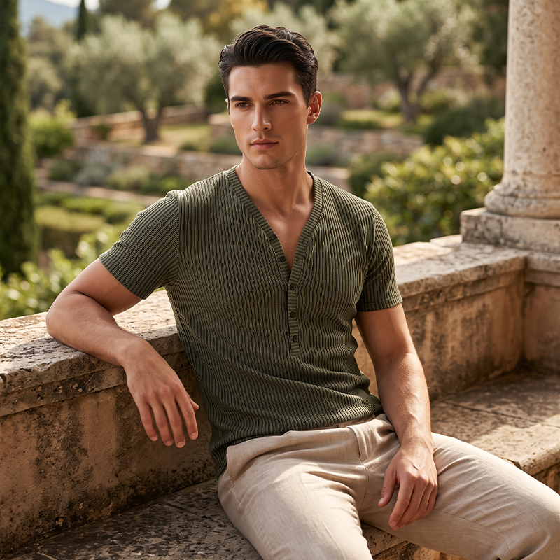 🎉 OFFRE LIMITÉE -50% ! 👕 T-Shirt Respirant – Col V Henley Classique  💪