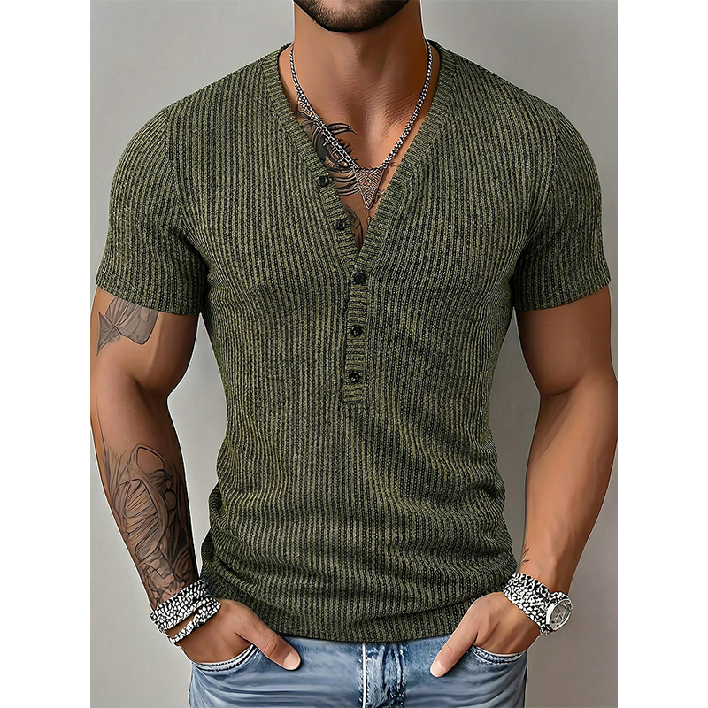 🎉 OFFRE LIMITÉE -50% ! 👕 T-Shirt Respirant – Col V Henley Classique  💪