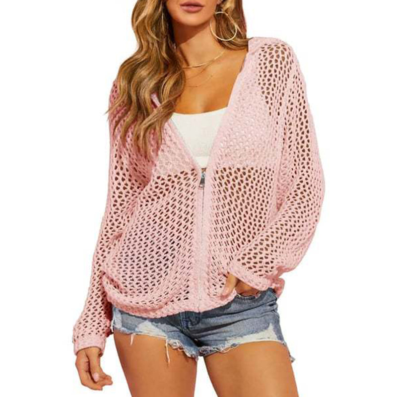 🌸 50% DE RÉDUCTION! ☀️ Gilet Femme Zippé en Maille Ajourée – Léger, manches longues & design aéré – Parfait pour le printemps & l'été – Style décontracté & polyvalent 🌿