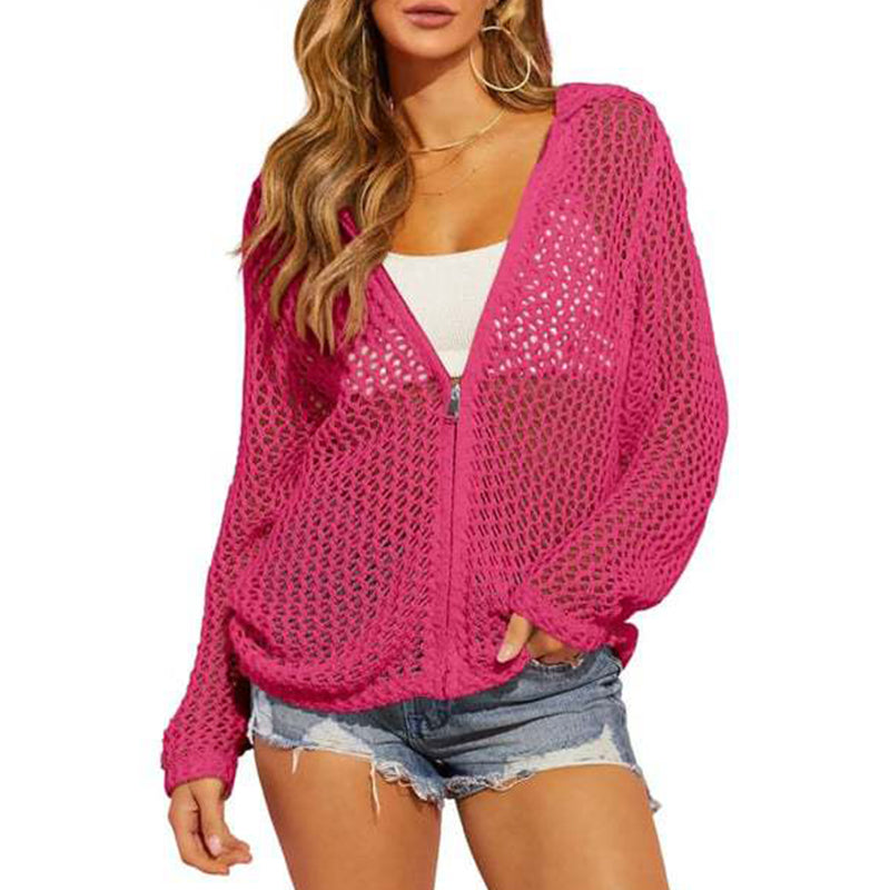 🌸 50% DE RÉDUCTION! ☀️ Gilet Femme Zippé en Maille Ajourée – Léger, manches longues & design aéré – Parfait pour le printemps & l'été – Style décontracté & polyvalent 🌿