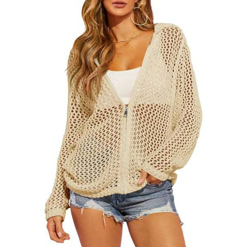 🌸 50% DE RÉDUCTION! ☀️ Gilet Femme Zippé en Maille Ajourée – Léger, manches longues & design aéré – Parfait pour le printemps & l'été – Style décontracté & polyvalent 🌿