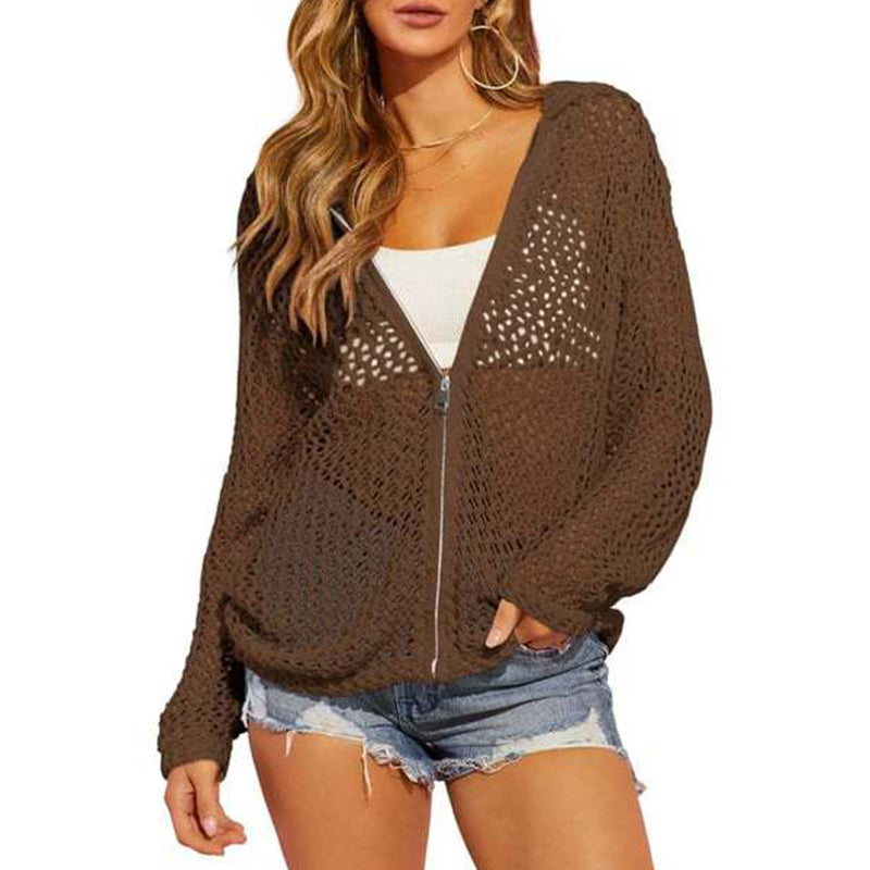 🌸 50% DE RÉDUCTION! ☀️ Gilet Femme Zippé en Maille Ajourée – Léger, manches longues & design aéré – Parfait pour le printemps & l'été – Style décontracté & polyvalent 🌿