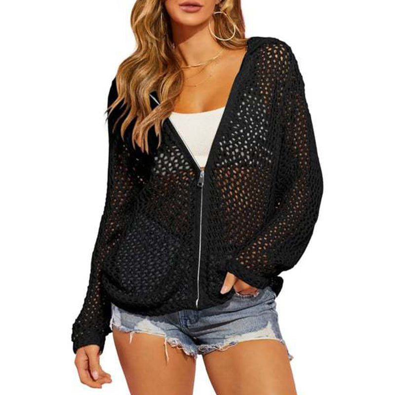🌸 50% DE RÉDUCTION! ☀️ Gilet Femme Zippé en Maille Ajourée – Léger, manches longues & design aéré – Parfait pour le printemps & l'été – Style décontracté & polyvalent 🌿