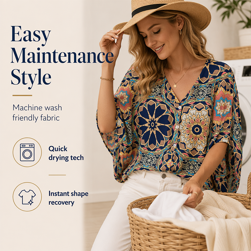 ⏰Blouse Femme Col V Imprimé Bohème Été Coupe Ample