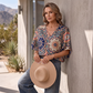⏰Blouse Femme Col V Imprimé Bohème Été Coupe Ample