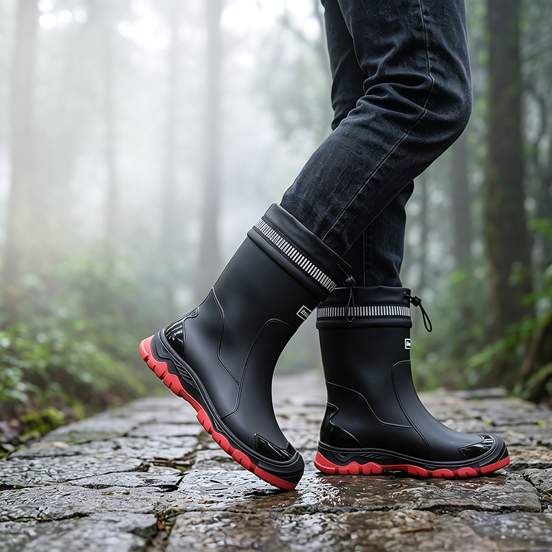 👢 PROMO FLASH 50% DE RÉDUCTION ! 🌧 Bottes de Pluie Étanches Unisex – Mi-Mollet, Semelle Antidérapante, Coque Résistante à l’Usure, Facile à Nettoyer, Noir Rouge/Beige/Noir, Tailles 36-45 🏆