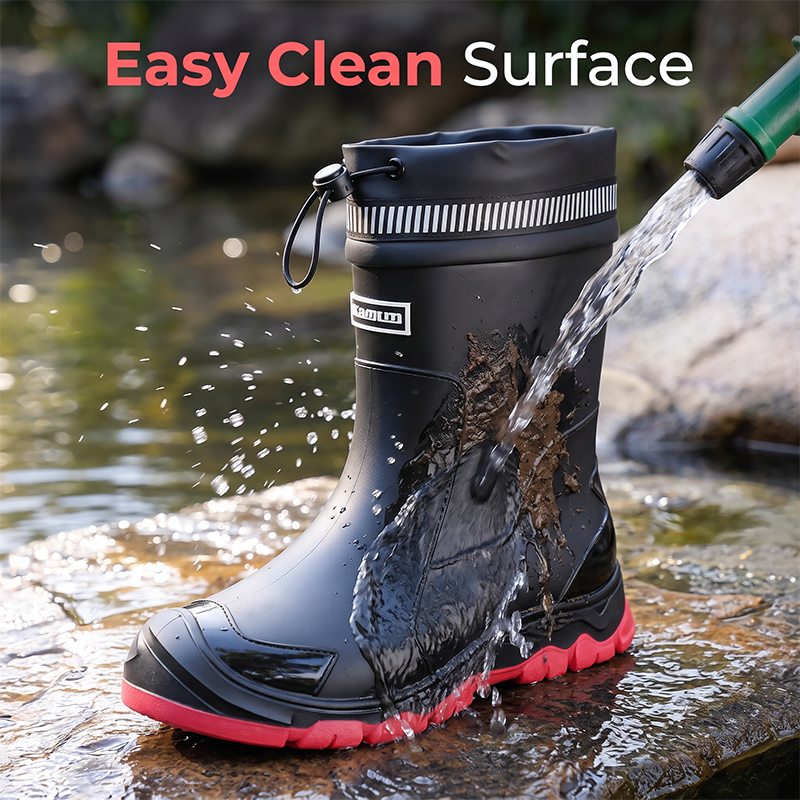 👢 PROMO FLASH 50% DE RÉDUCTION ! 🌧 Bottes de Pluie Étanches Unisex – Mi-Mollet, Semelle Antidérapante, Coque Résistante à l’Usure, Facile à Nettoyer, Noir Rouge/Beige/Noir, Tailles 36-45 🏆