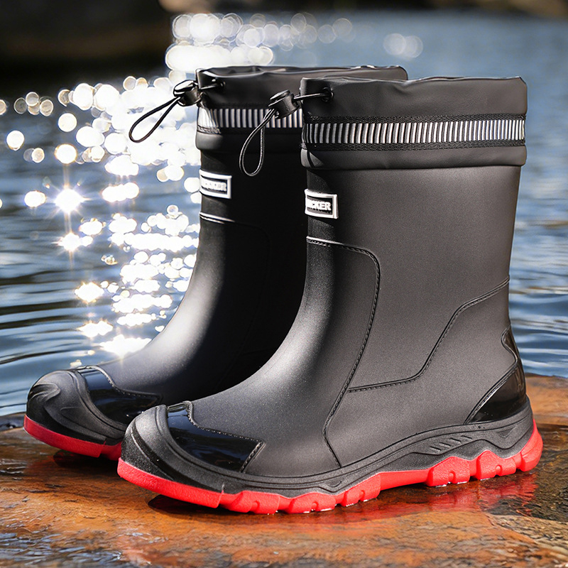 👢 PROMO FLASH 50% DE RÉDUCTION ! 🌧 Bottes de Pluie Étanches Unisex – Mi-Mollet, Semelle Antidérapante, Coque Résistante à l’Usure, Facile à Nettoyer, Noir Rouge/Beige/Noir, Tailles 36-45 🏆