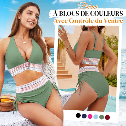 🌺Promotion 49% de réduction 👙Ensembles de bikinis à taille haute avec contrôle de l'abdomen et blocs de couleurs