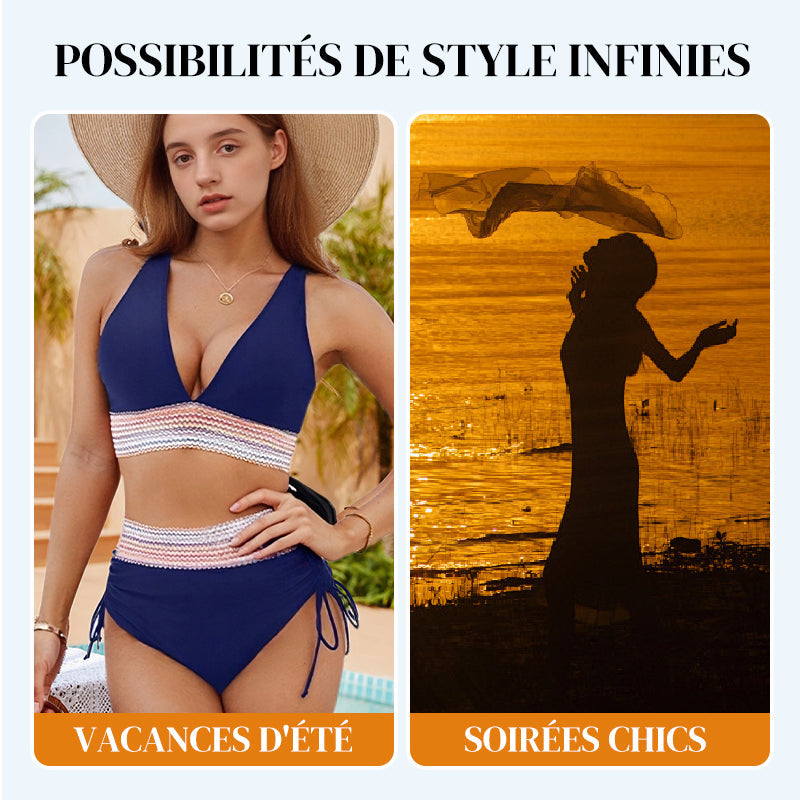 🌺Promotion 49% de réduction 👙Ensembles de bikinis à taille haute avec contrôle de l'abdomen et blocs de couleurs