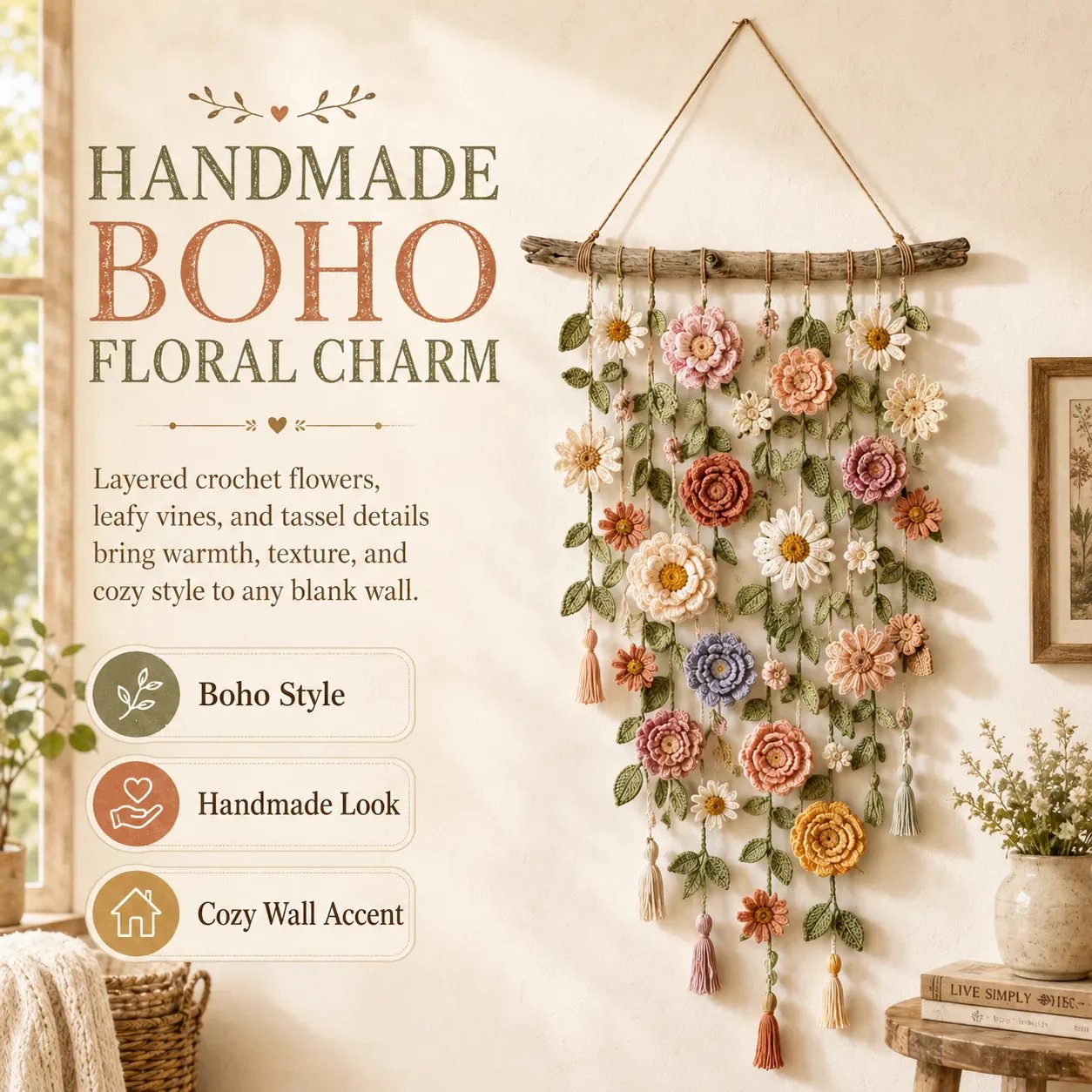 🌷 -40% aujourd’hui seulement ! Fleur murale crochetée artisanale – Votre intérieur mérite cette touche bohème⏳ Offre termine à minuit !
