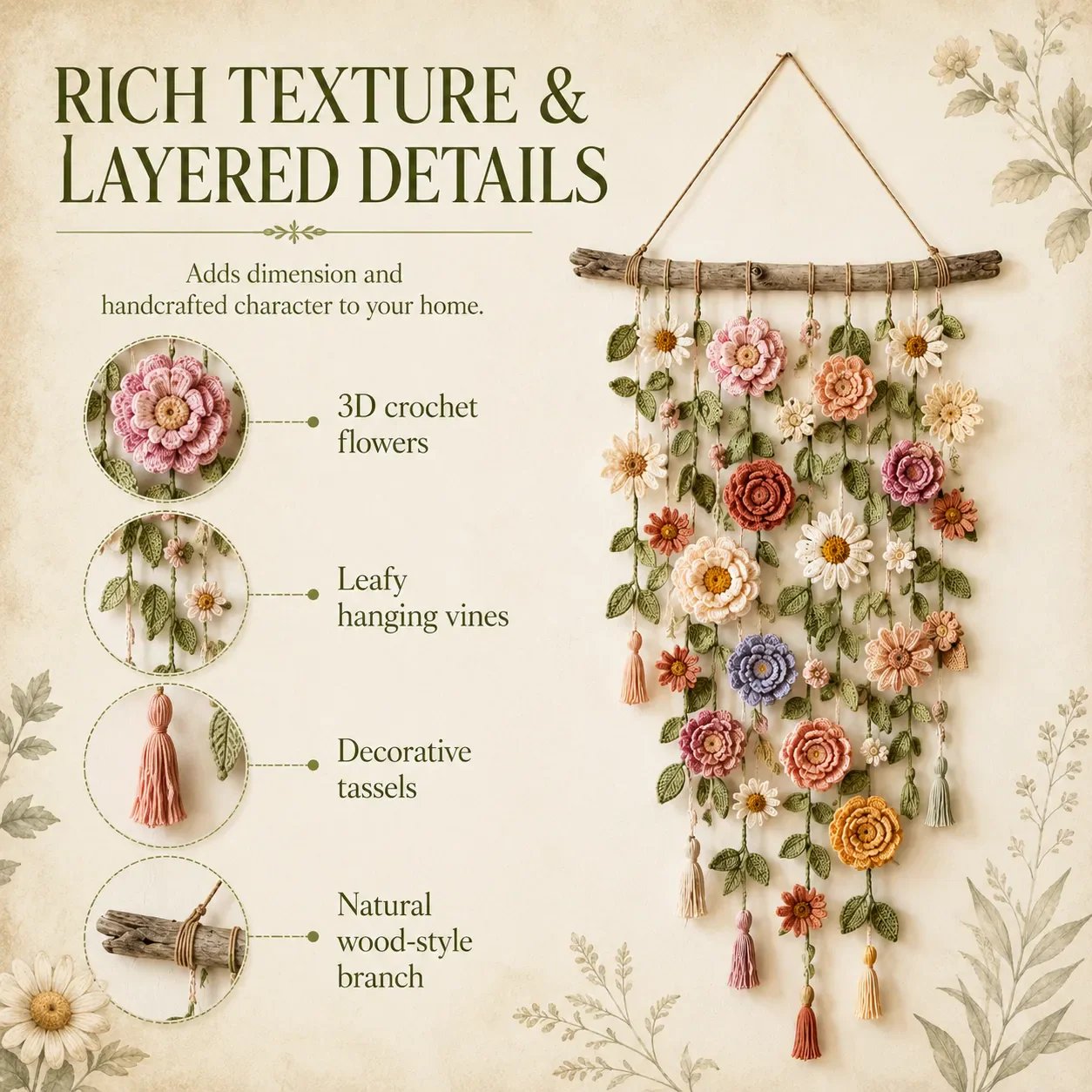 🌷 -40% aujourd’hui seulement ! Fleur murale crochetée artisanale – Votre intérieur mérite cette touche bohème⏳ Offre termine à minuit !