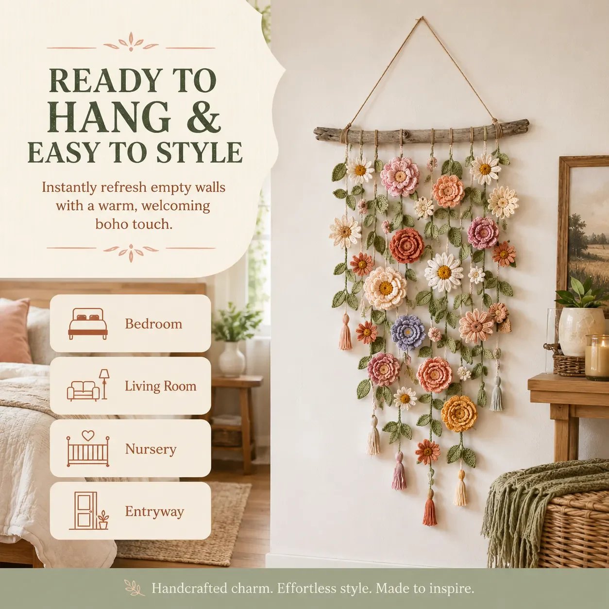 🌷 -40% aujourd’hui seulement ! Fleur murale crochetée artisanale – Votre intérieur mérite cette touche bohème⏳ Offre termine à minuit !