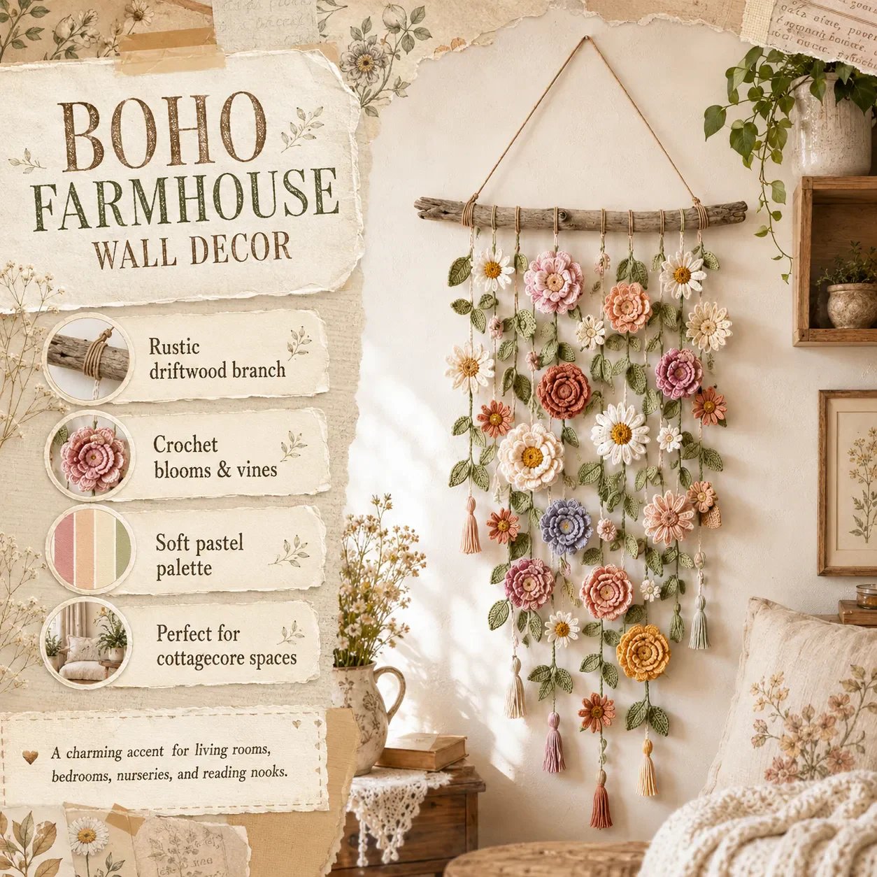🌷 -40% aujourd’hui seulement ! Fleur murale crochetée artisanale – Votre intérieur mérite cette touche bohème⏳ Offre termine à minuit !