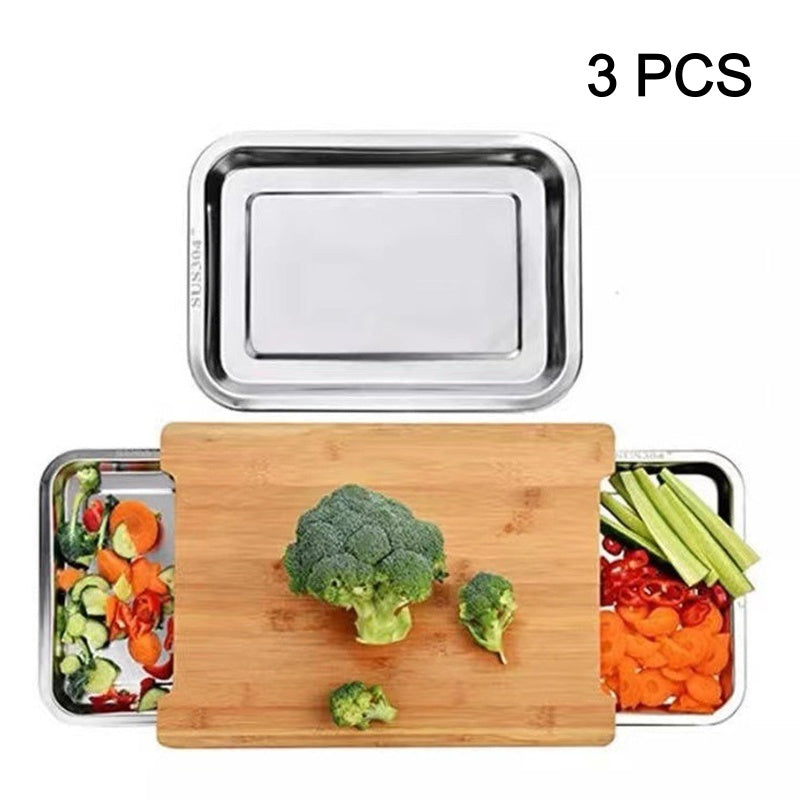 🔪 50% DE RÉDUCTION! 🥗 Planche à Découper en Bois & Acier Inoxydable – Bacs coulissants intégrés, durable & facile à nettoyer – Parfaite pour une cuisine organisée 🧑‍🍳
