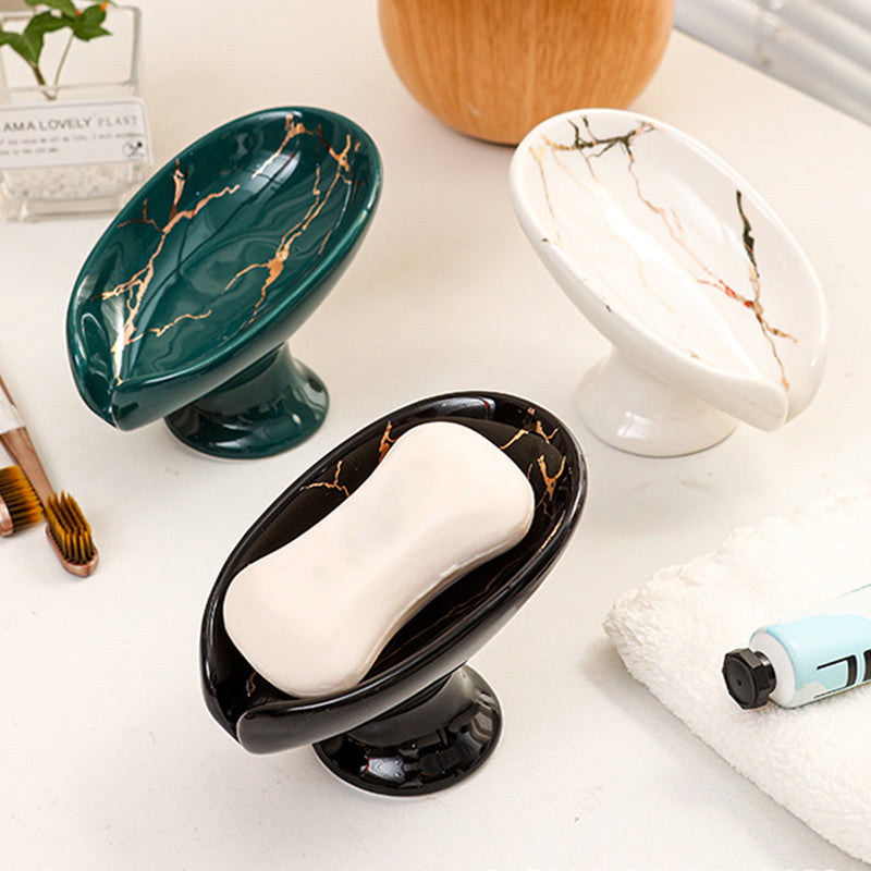 ⏳ 50% DE RÉDUCTION ! 🧼 Porte-Savon en Céramique – Céramique – Drainage Automatique & Forme Feuille for Salle de Bain