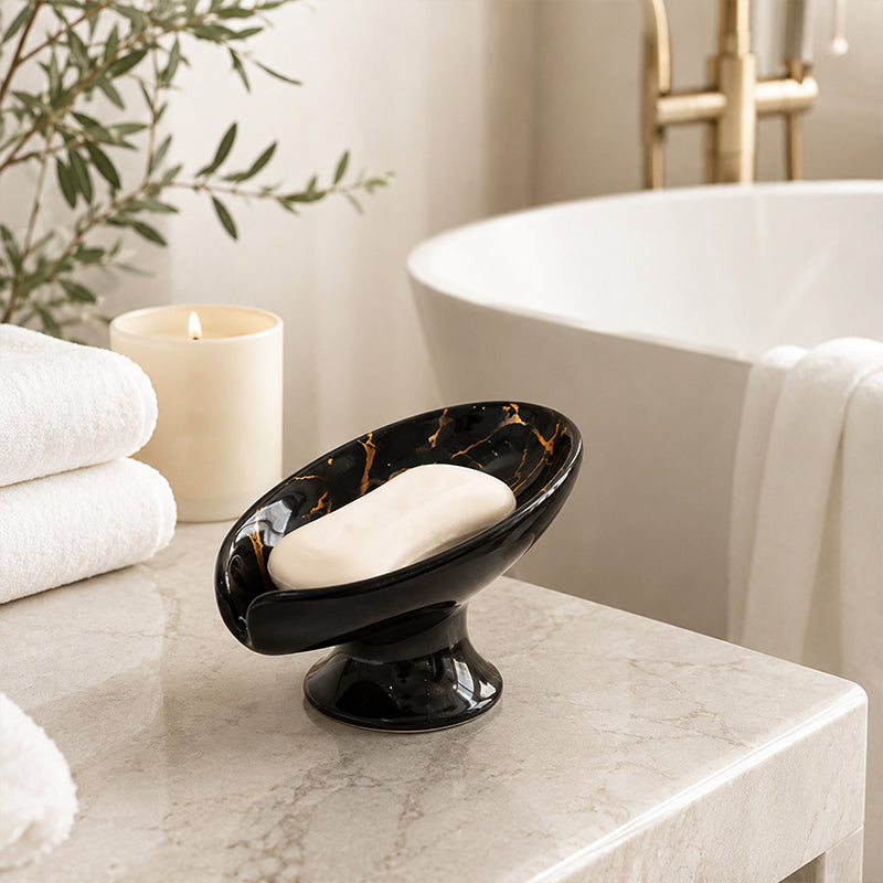 ⏳ 50% DE RÉDUCTION ! 🧼 Porte-Savon en Céramique – Céramique – Drainage Automatique & Forme Feuille for Salle de Bain