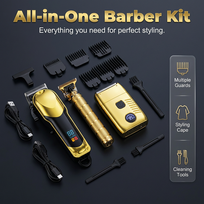 🔥 50% DE RÉDUCTION ! 🎉 Kit de Tonte Électrique Professionnel – Lames en Titane – Sans Fil & Écran LED for Hommes