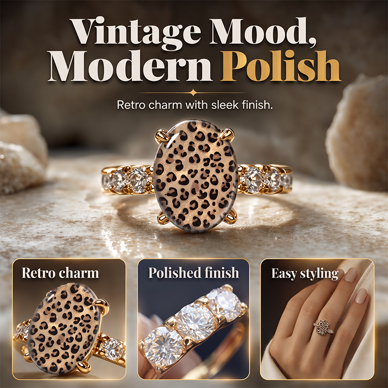 🎉 50% DE RÉDUCTION ! 🐆 Bague Ovale Vintage Léopard – Alliage – Motif Sauvage & Pierres Scintillantes for Femme