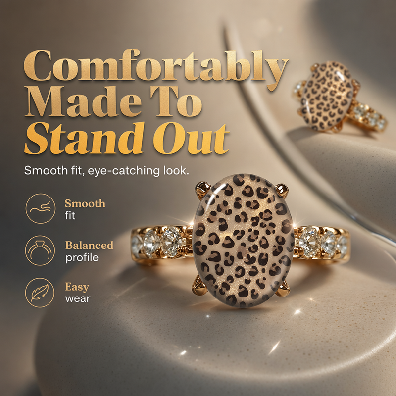 🎉 50% DE RÉDUCTION ! 🐆 Bague Ovale Vintage Léopard – Alliage – Motif Sauvage & Pierres Scintillantes for Femme