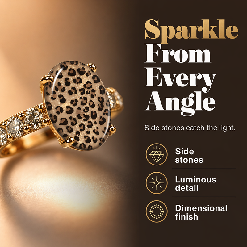 🎉 50% DE RÉDUCTION ! 🐆 Bague Ovale Vintage Léopard – Alliage – Motif Sauvage & Pierres Scintillantes for Femme