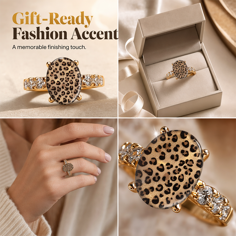 🎉 50% DE RÉDUCTION ! 🐆 Bague Ovale Vintage Léopard – Alliage – Motif Sauvage & Pierres Scintillantes for Femme