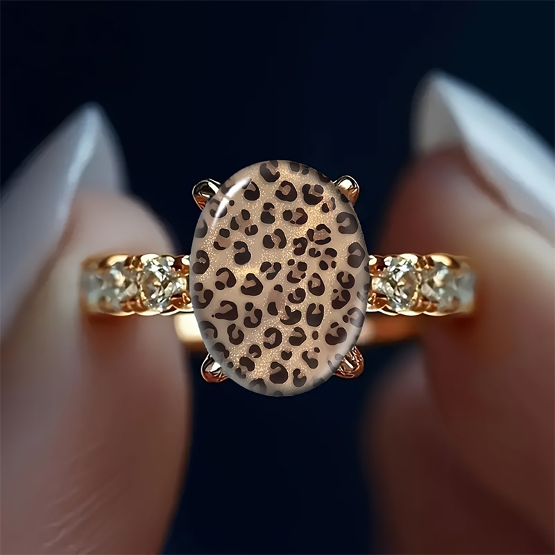 🎉 50% DE RÉDUCTION ! 🐆 Bague Ovale Vintage Léopard – Alliage – Motif Sauvage & Pierres Scintillantes for Femme