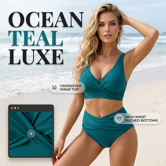Ensemble bikini froncé taille haute pour femme