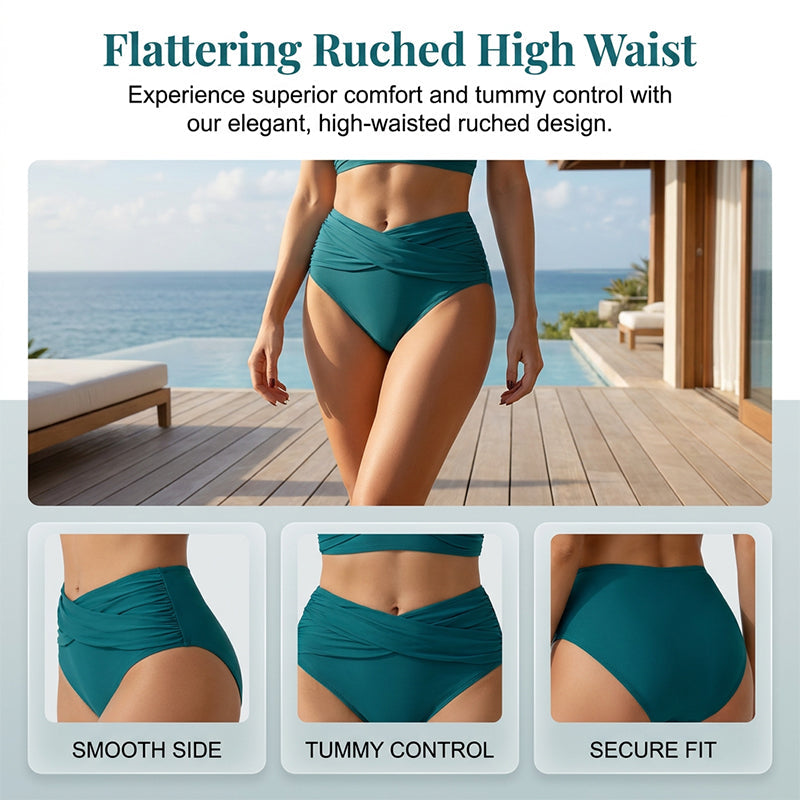 Ensemble bikini froncé taille haute pour femme