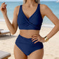 Ensemble bikini froncé taille haute pour femme